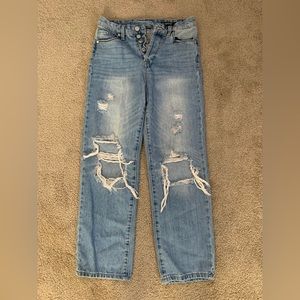 Blank NYC Distressed High Waisted Button Up Straight Leg Jeans